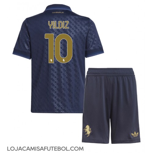 Camisa de Futebol Juventus Kenan Yildiz #10 Equipamento Alternativo Infantil 2024-25 Manga Curta (+ Calças curtas)